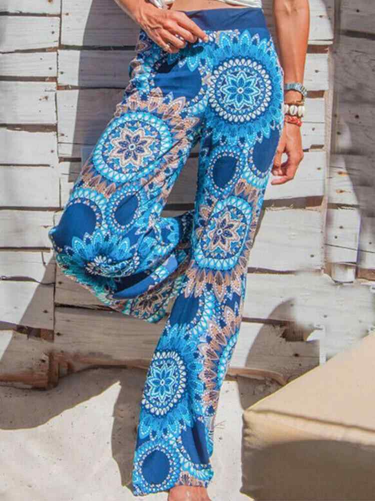 Ethnic Floral Print High Waist Bohemian Pants For Women