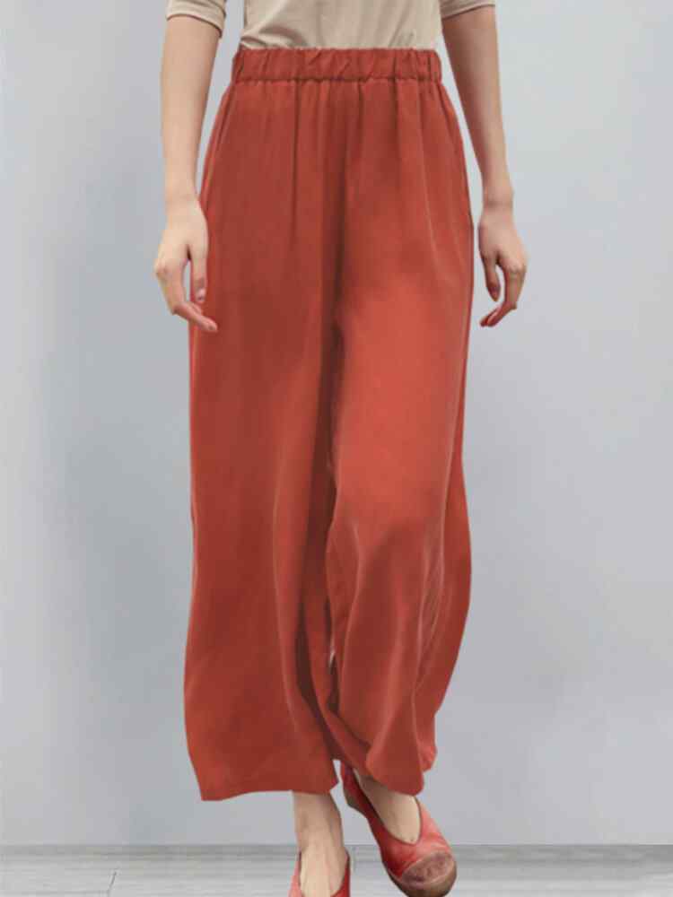 Casual Solid Color Elastic Waist Pants For Women